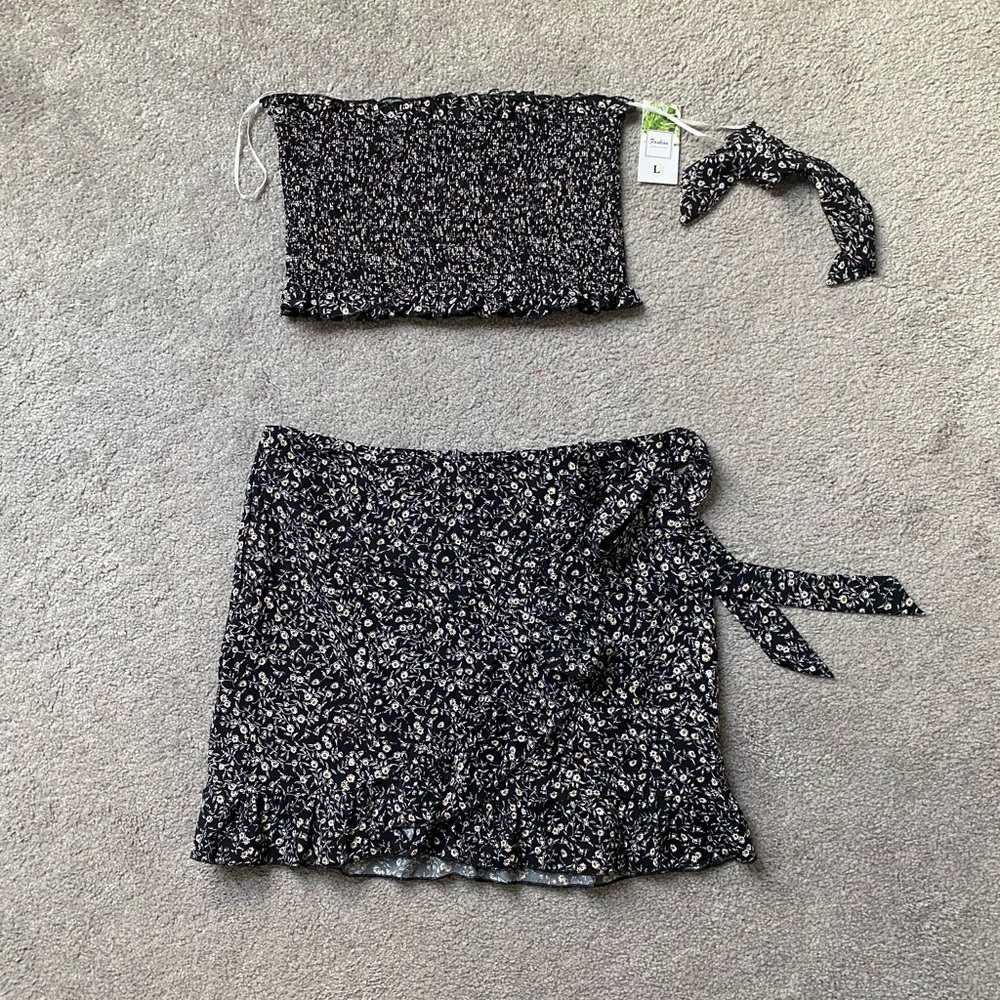 Black floral matching set